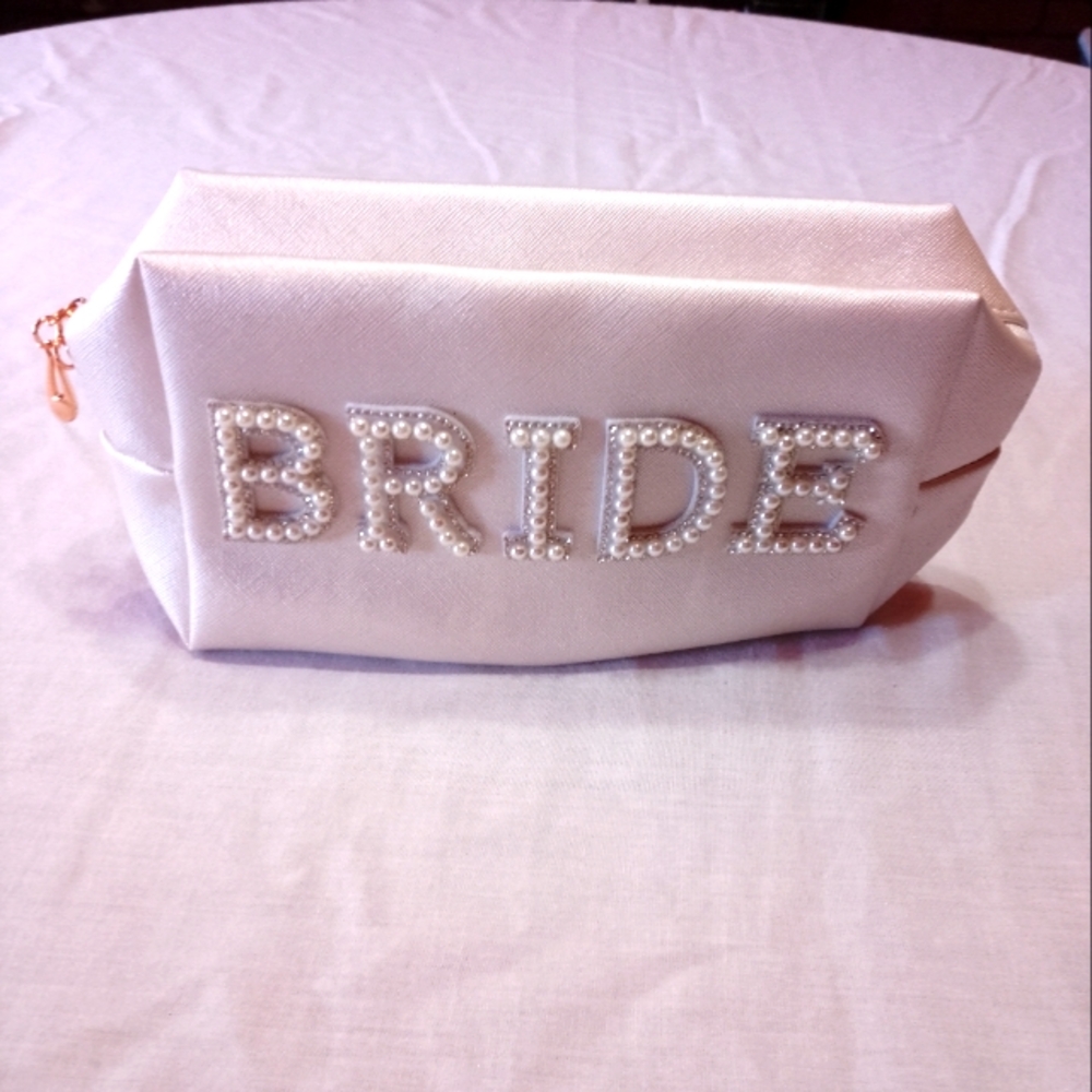 NWOT Bride Cosmetics Makeup Bag Clutch Faux Pearls and Rhinestones